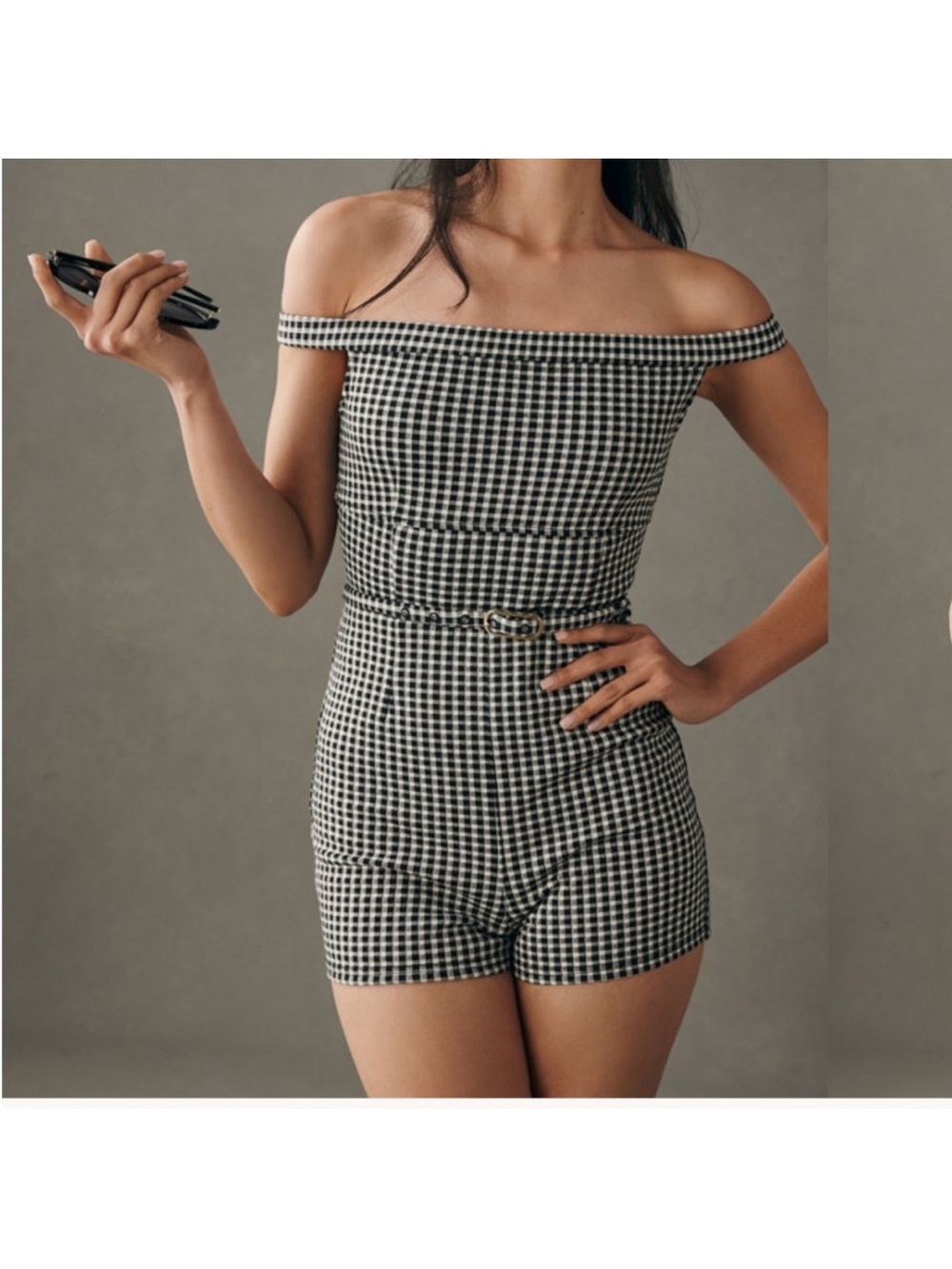 Maeve Anthropologie Off-The-Shoulder Gingham Romper Woman's 8 New